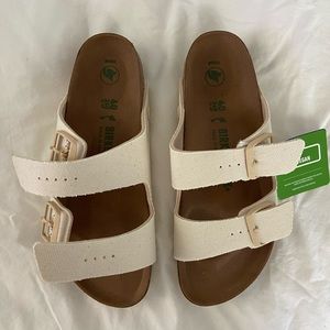 NIB Birkenstock Arizona Vegan Textile Eggshell Canvas NARROW | 40